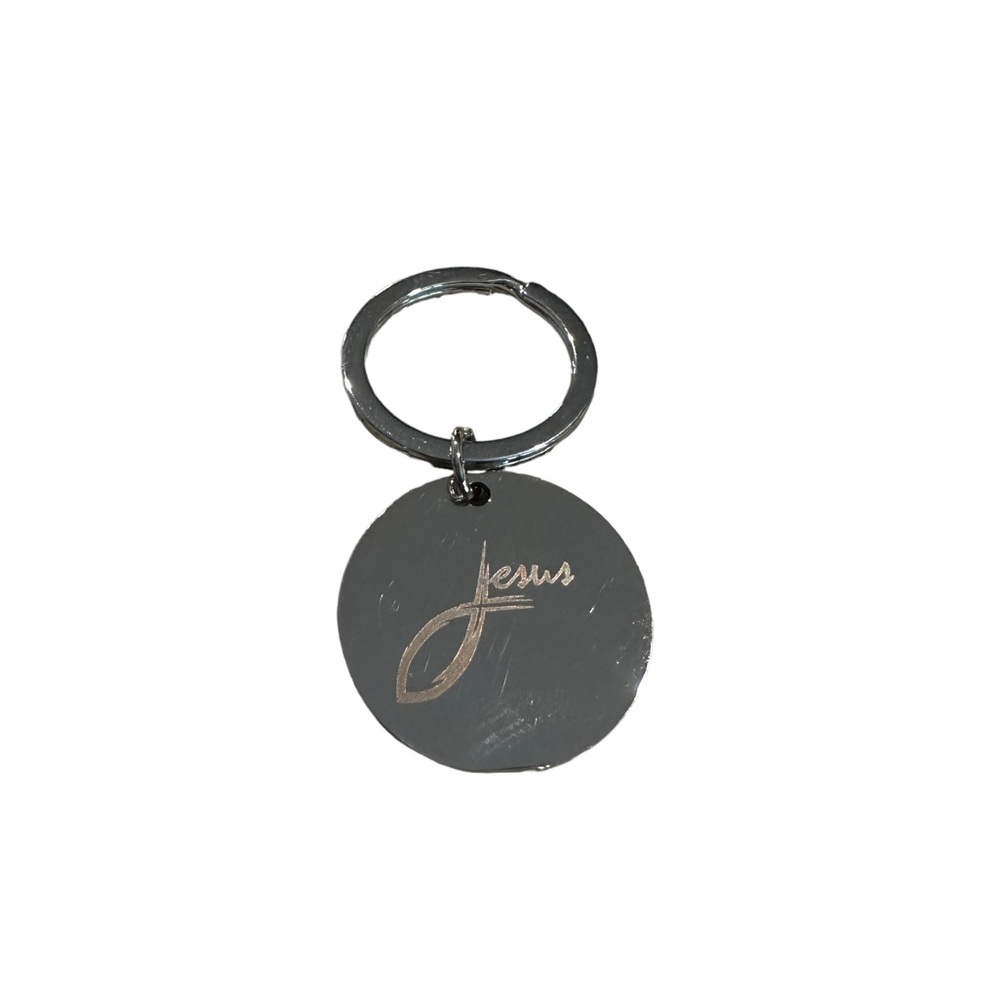 Christian Fish and Jesus Silver Keychain